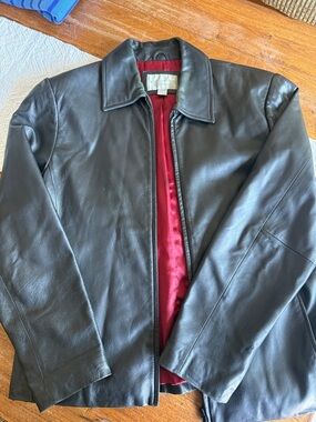 Black Leather Jacket with Red Lining - Women
